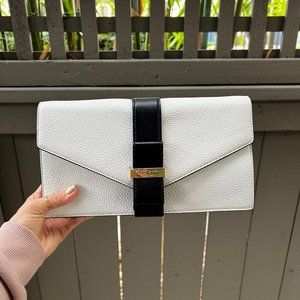 Kate Spade Parchment Drive Havana Leather Clutch! NWOT Cream/Black